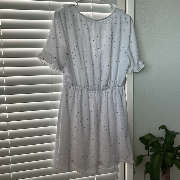 BCBGeneration Polka Dot Faux Wrap Ruffled Mini Black White Dress - Picture 6 of 11